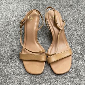 Lulus Synthetic Leather Strappy Sandals Heels Women 8.5 Nude Beige Formal Casual
